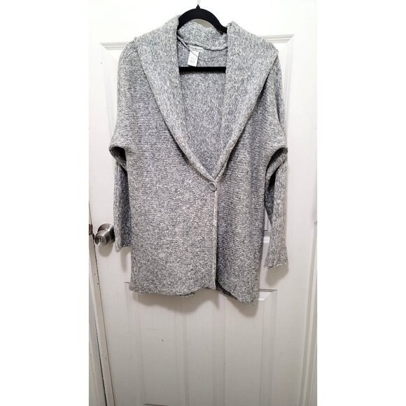 Eddie Bauer Womens Heather Gray Shawl Collar Knit Cardigan Sweater L/XL - Picture 2 of 10